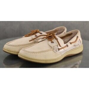 Sperry Top Sider Angelfish Women's Mesh Boat Shoes Size 8.5 Leather Beige Gold